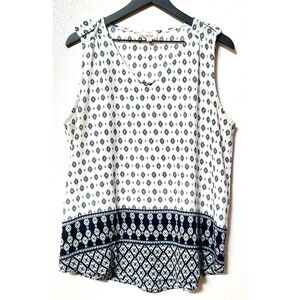 Perch by Blu Pepper V Neck Blouse Blue and White Size 1XL